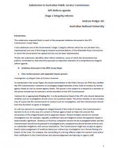 Submission to Australian Public Service Commission: APS Reform agenda, Stage 2 integrity reforms