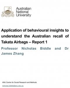 Application of behavioural insights to  understand the Australian recall of  Takata Airbags – Report 1
