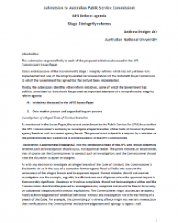 Submission to Australian Public Service Commission: APS Reform agenda, Stage 2 integrity reforms